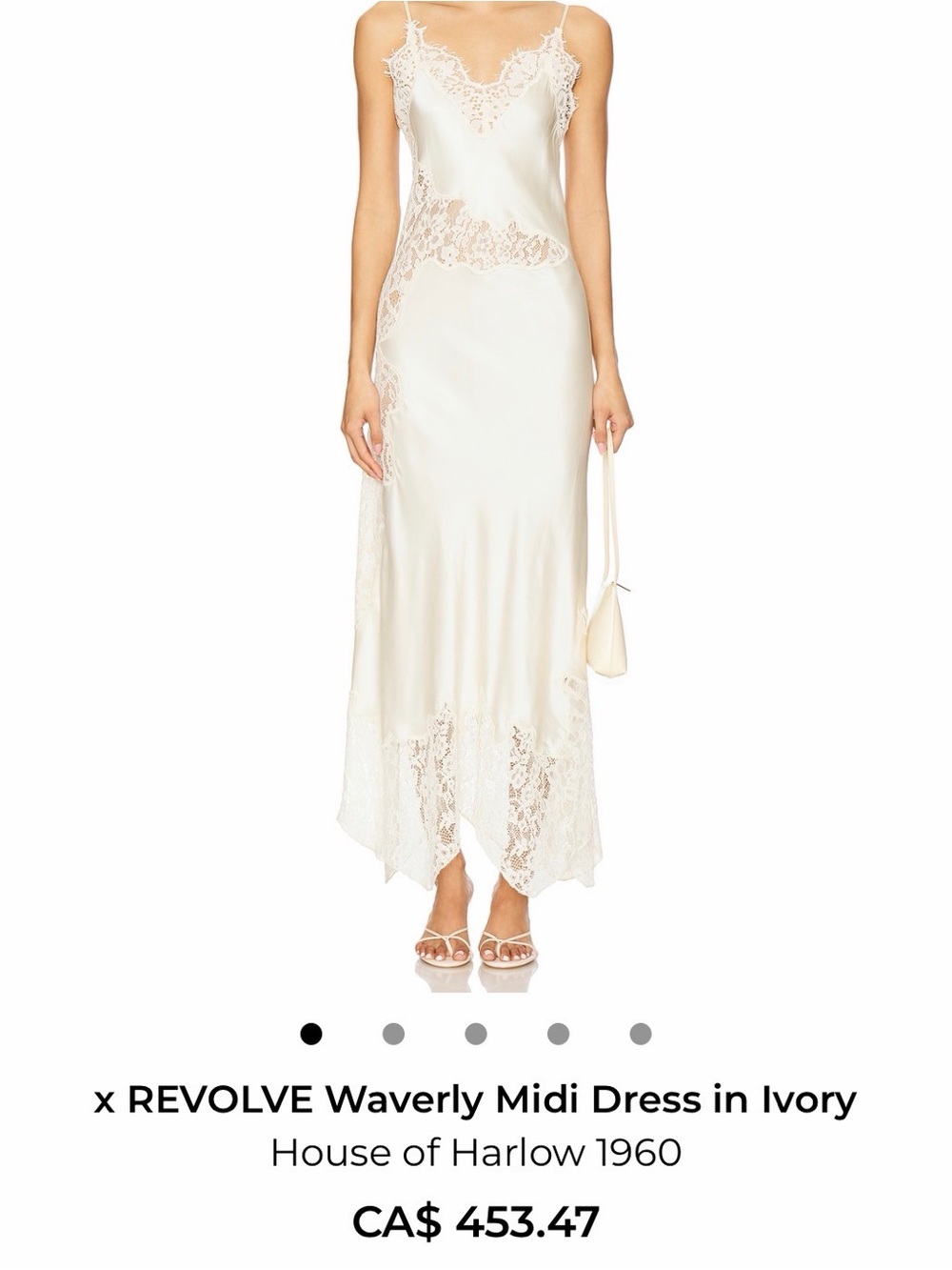 BRIDAL: House of Harlow Ivory Lace-Trim Slip Midi Dress - Picture 1 of 3